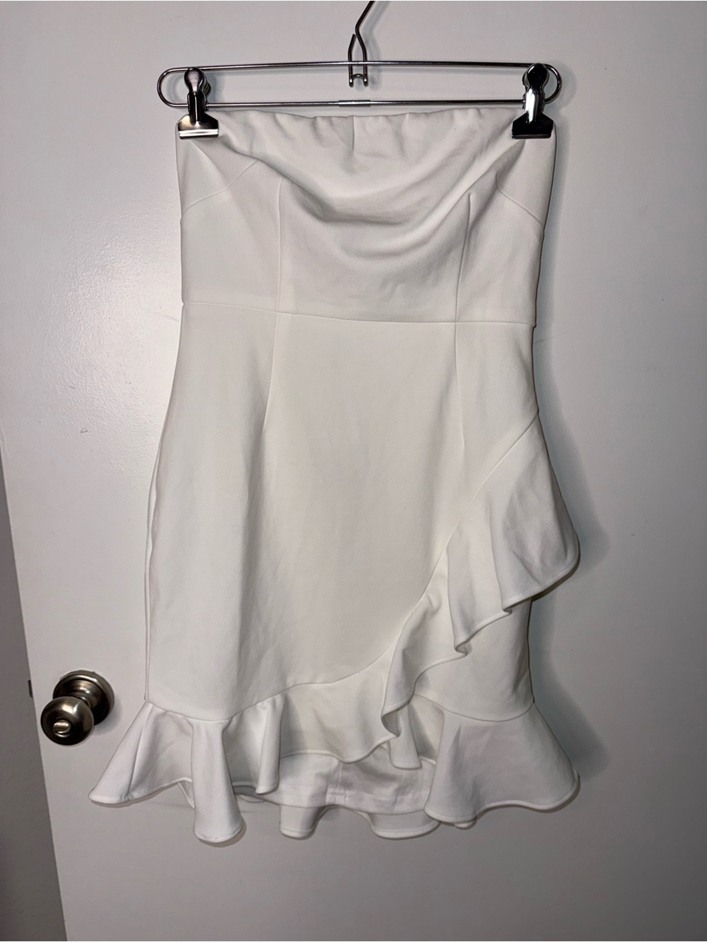 Hello Molly White Strapless Ruffle Hem Mini Dress Coquette Bridal Bachelorette - Picture 4 of 8